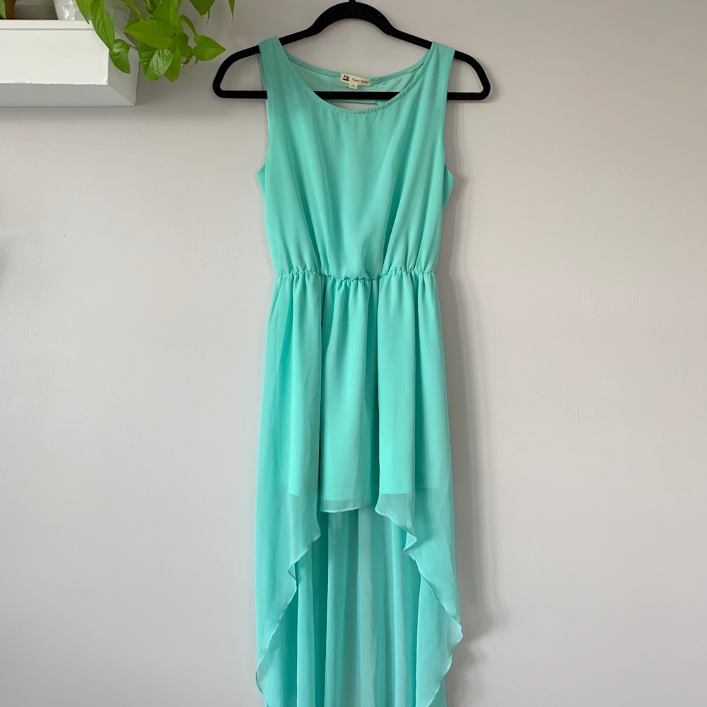 High-low teal dress